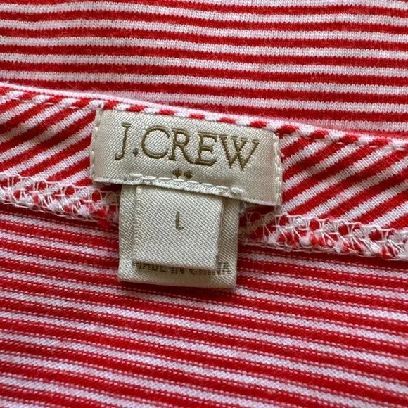 J. Crew Red & White Pinstriped 3/4 Bell Sleeve 100% Cotton Boat Neck Top Size L - Picture 15 of 16